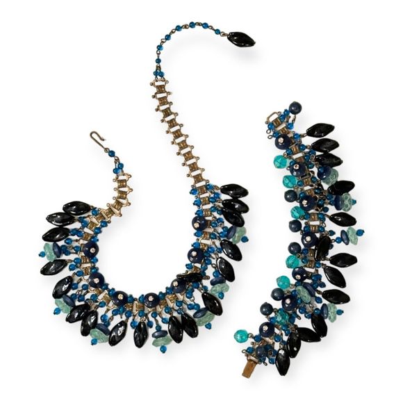 Vintage Art Deco Beaded Crystal Fringe Choker and Bracelet Set - Picture 2 of 7